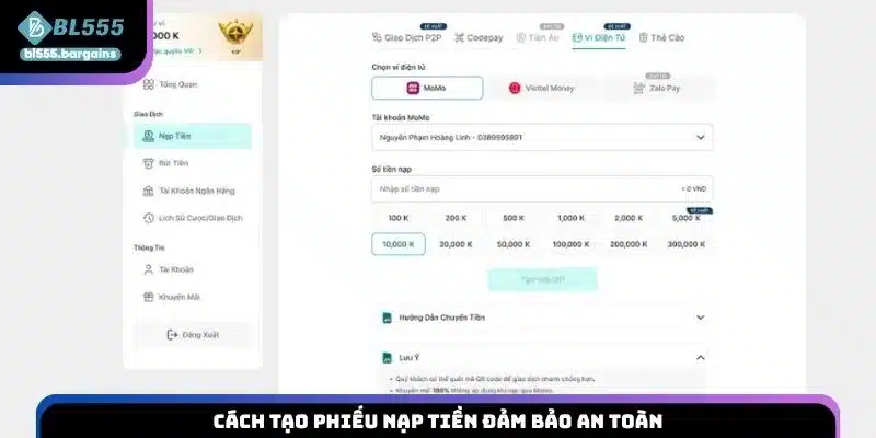 Cách tạo phiếu nạp tiền đảm bảo an toàn